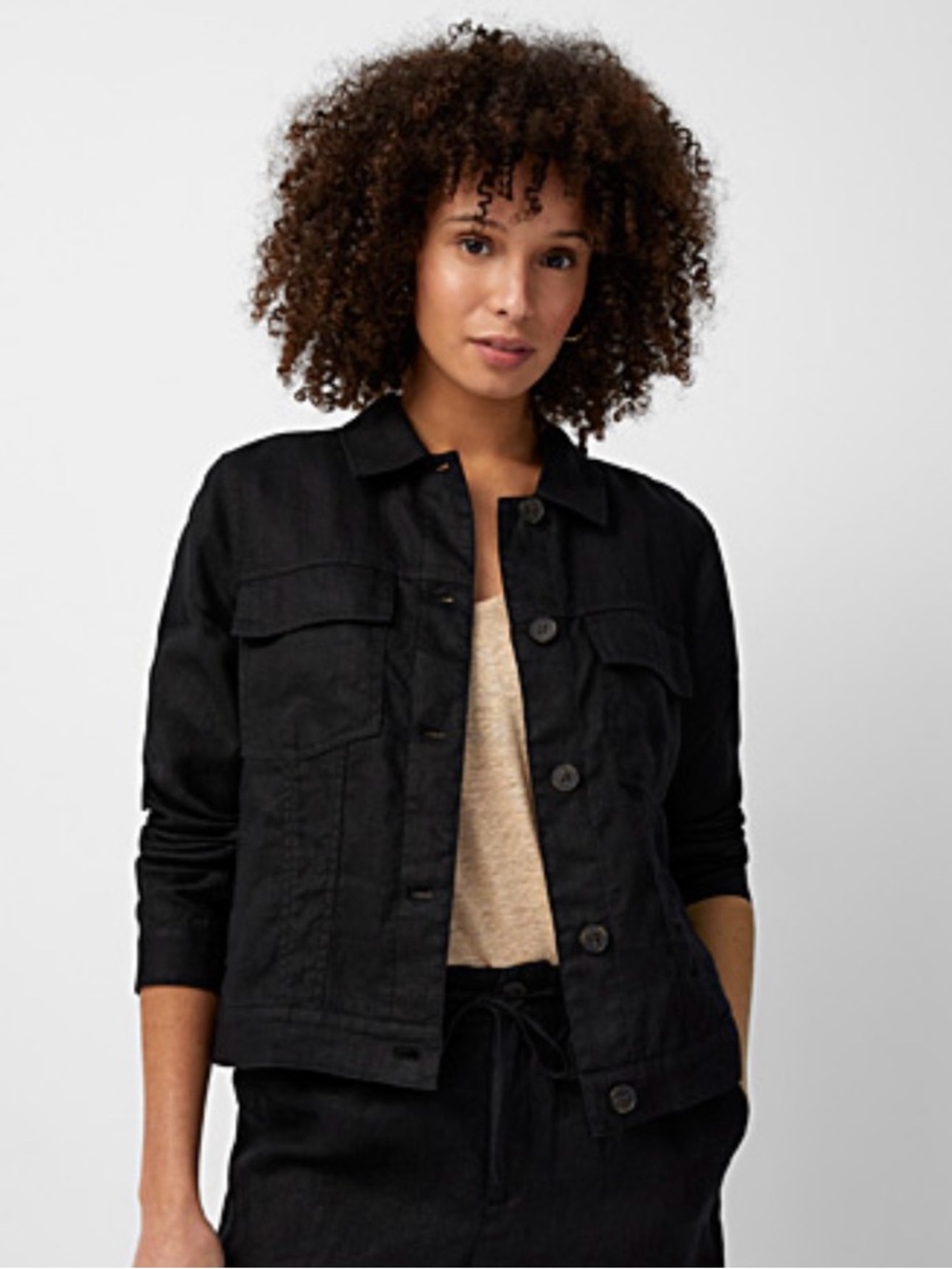 NWOT Simons Black Button-Front 100% Linen Jacket